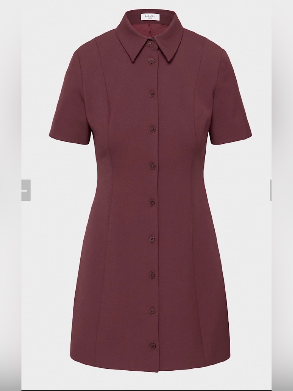 Babaton Telecast Short-Sleeve Button Mini Dress in Burgundy